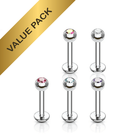 5x Gem Ball Silver Steel Flat Back Stud 16g Value Pack