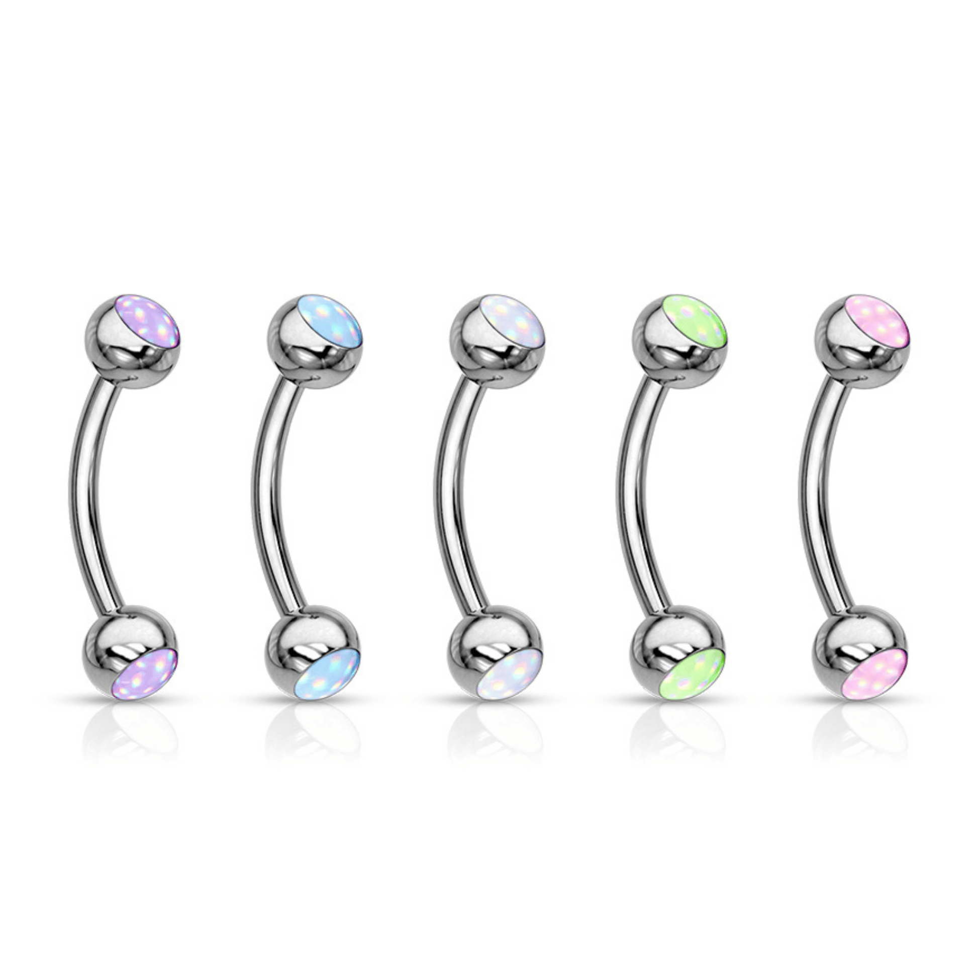 5x Illuminating Stones Silver Steel Curved Barbells 16g Value 