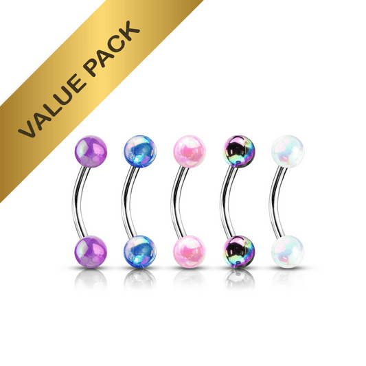 5x Metallic Ball Steel Curved Barbell 16g Value Pack