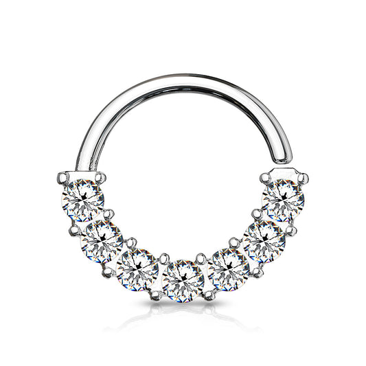 7 Clear Gems Front Facing Bendable Hoop Ring