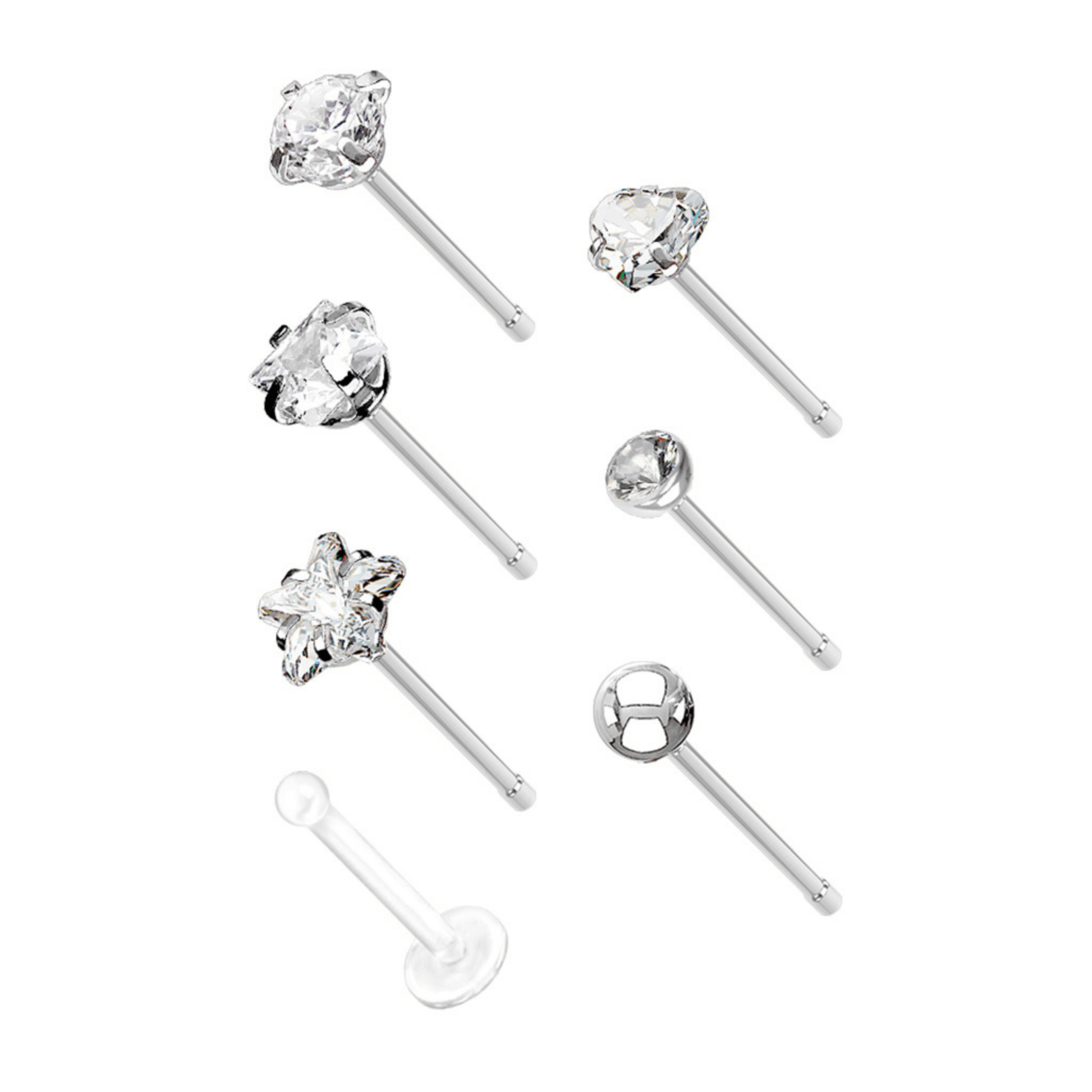 7 Piece Clear Prong Set Gem Nose Bone Studs