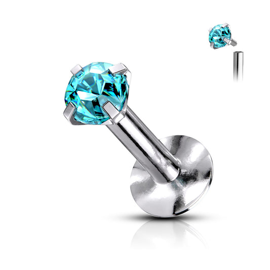Aqua Blue Prong Set Gem Internally Threaded Flat Back Stud