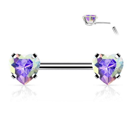 Aurora Borealis Heart Gems Threadless Nipple Bar 14g