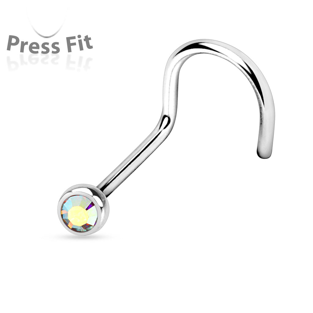 Aurora Borealis Press Fit Gem Steel Nose Screw