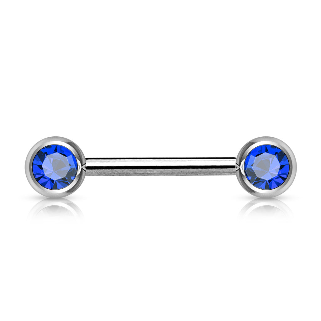 Front Facing Gems Straight Nipple Barbell 14g