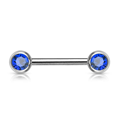 Front Facing Gems Straight Nipple Barbell 14g