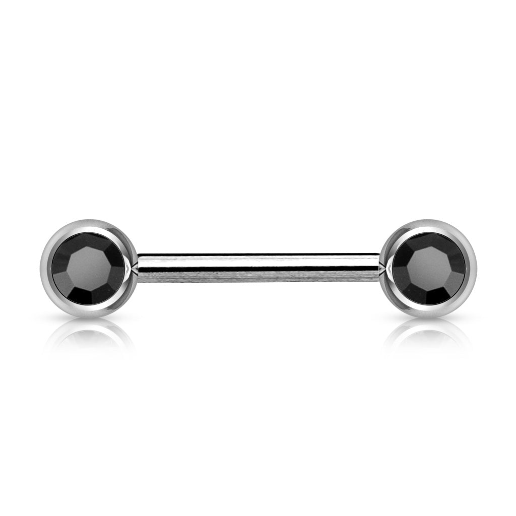 Front Facing Gems Straight Nipple Barbell 14g