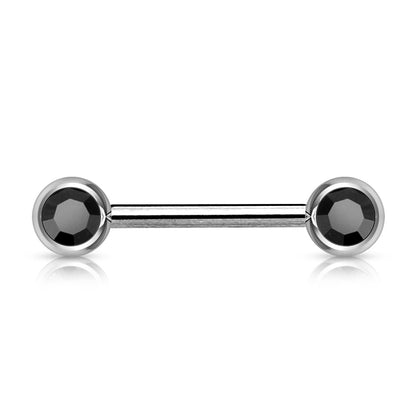 Front Facing Gems Straight Nipple Barbell 14g