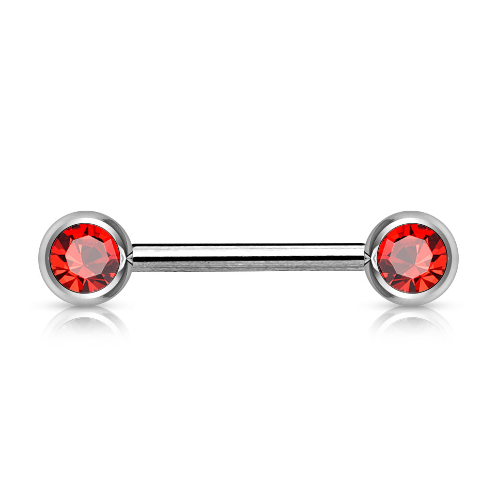 Front Facing Gems Straight Nipple Barbell 14g
