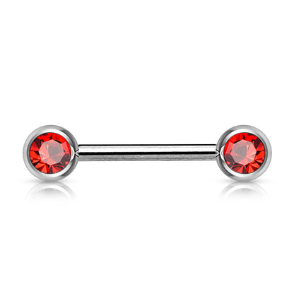 Front Facing Gems Straight Nipple Barbell 14g
