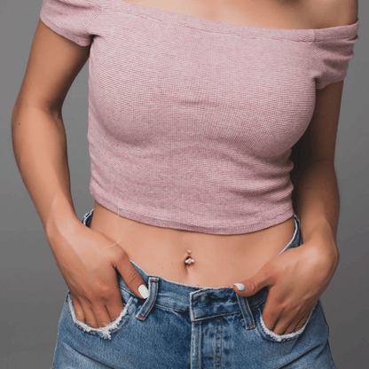 Bee With Flower Top Internally Threaded Navel Bar Worn