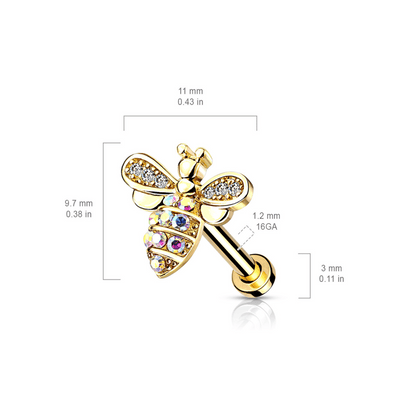 Bee with AB crystals Flat Back Earring dimensions