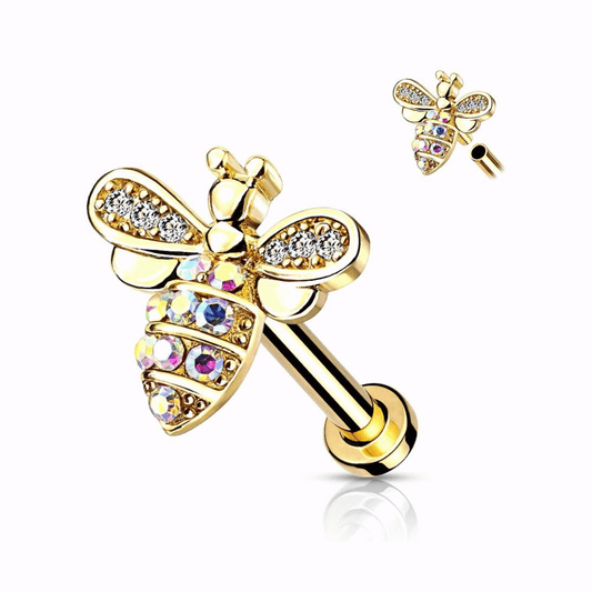 Bee with AB crystals Flat Back Earring gold