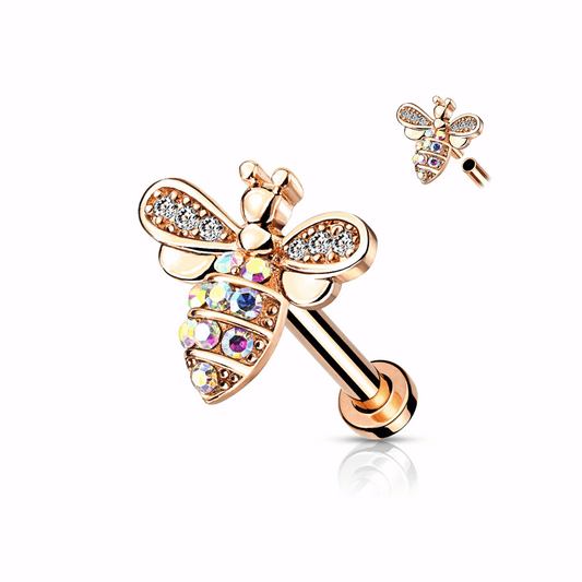 Bee with AB crystals Flat Back Earring rose gold