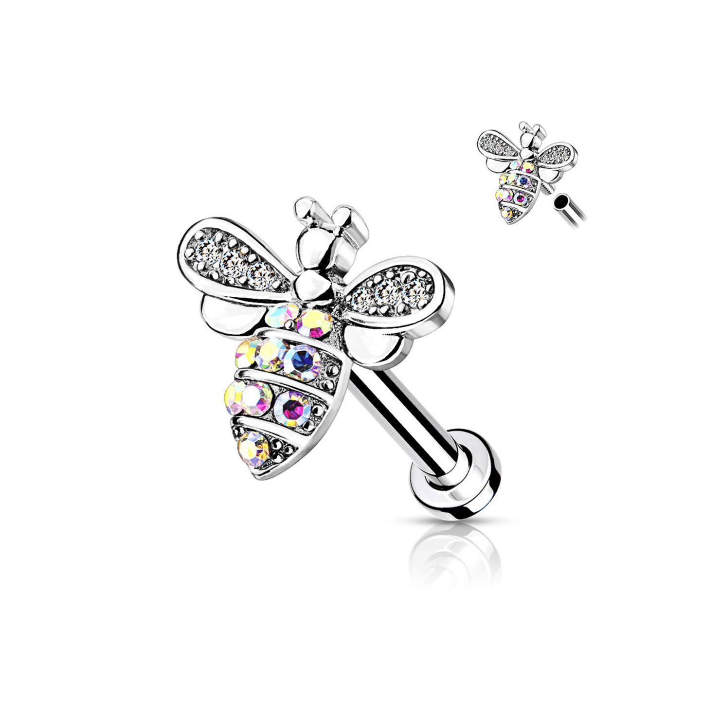 Bee with AB crystals Flat Back Earring silver