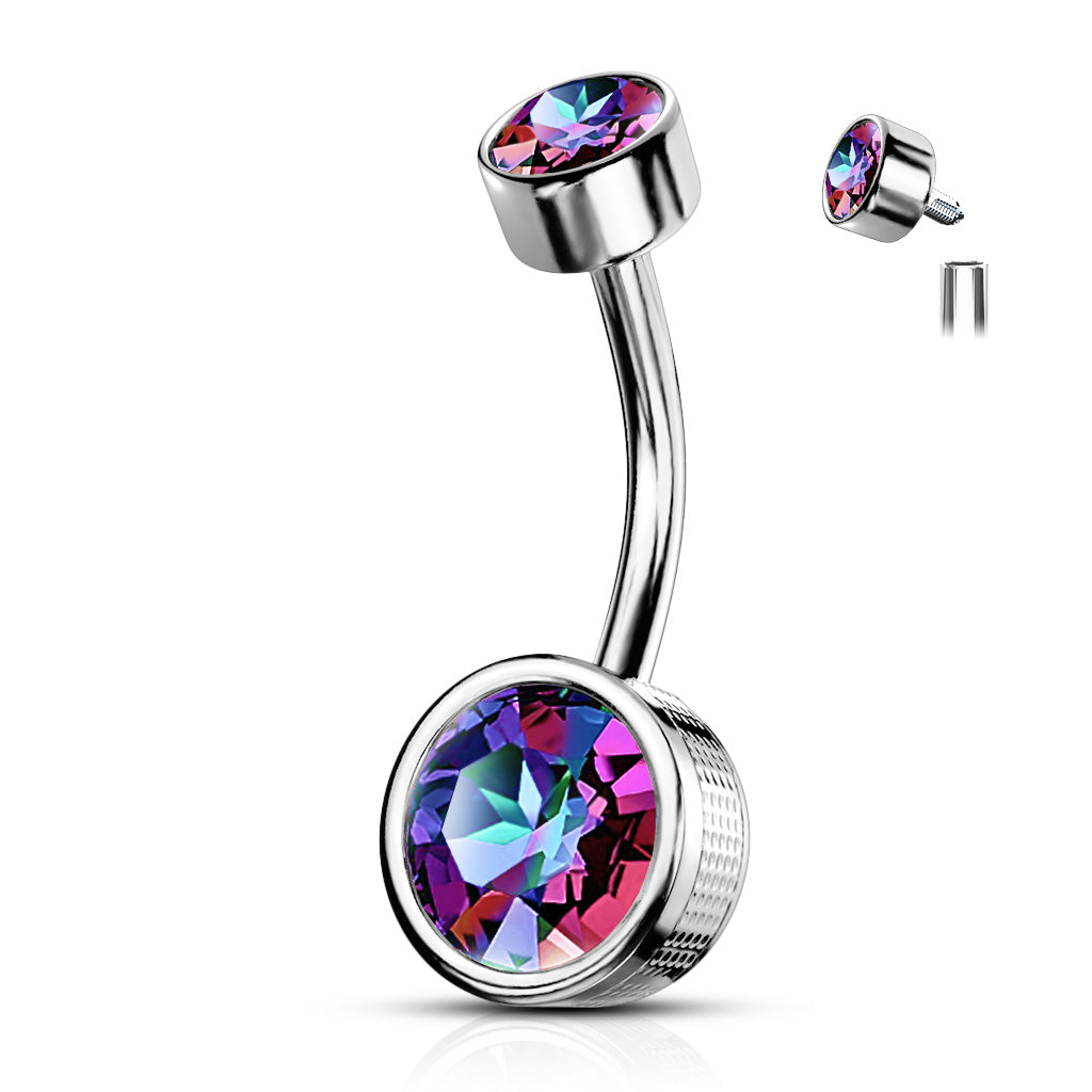 Bezel Set Gem With Stamped Sides Belly Button Bar