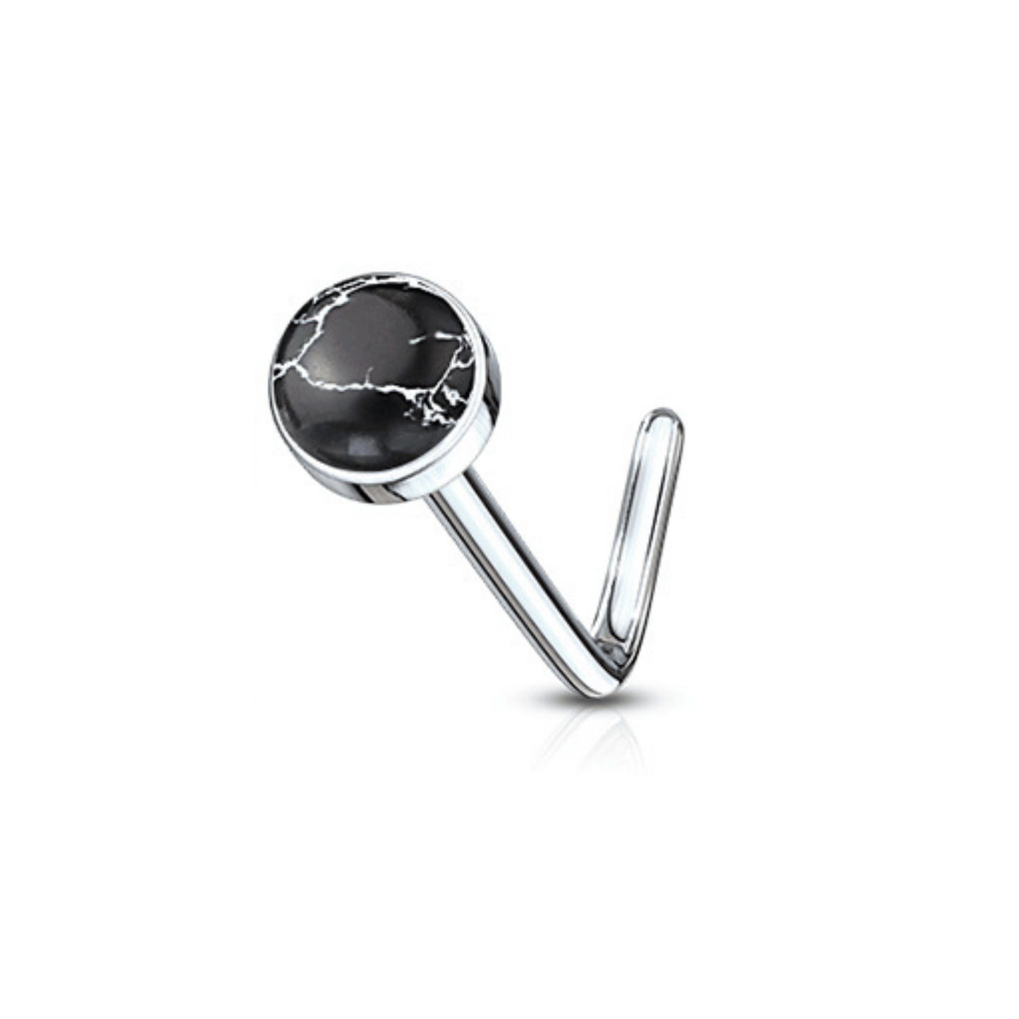 Black Agate Semi Precious Stone 'L' Bend Nose Stud