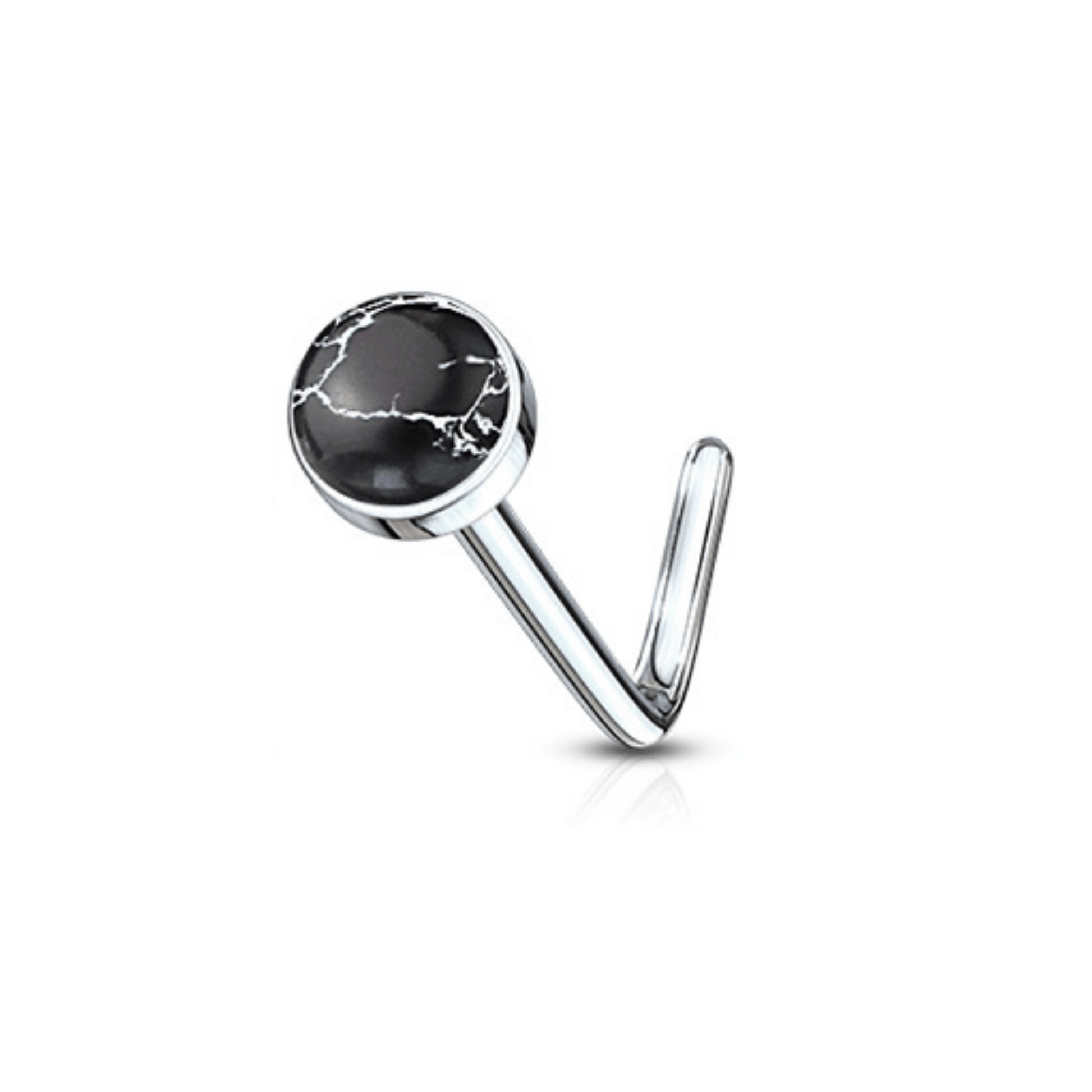 Black Agate Semi Precious Stone 'L' Bend Nose Stud