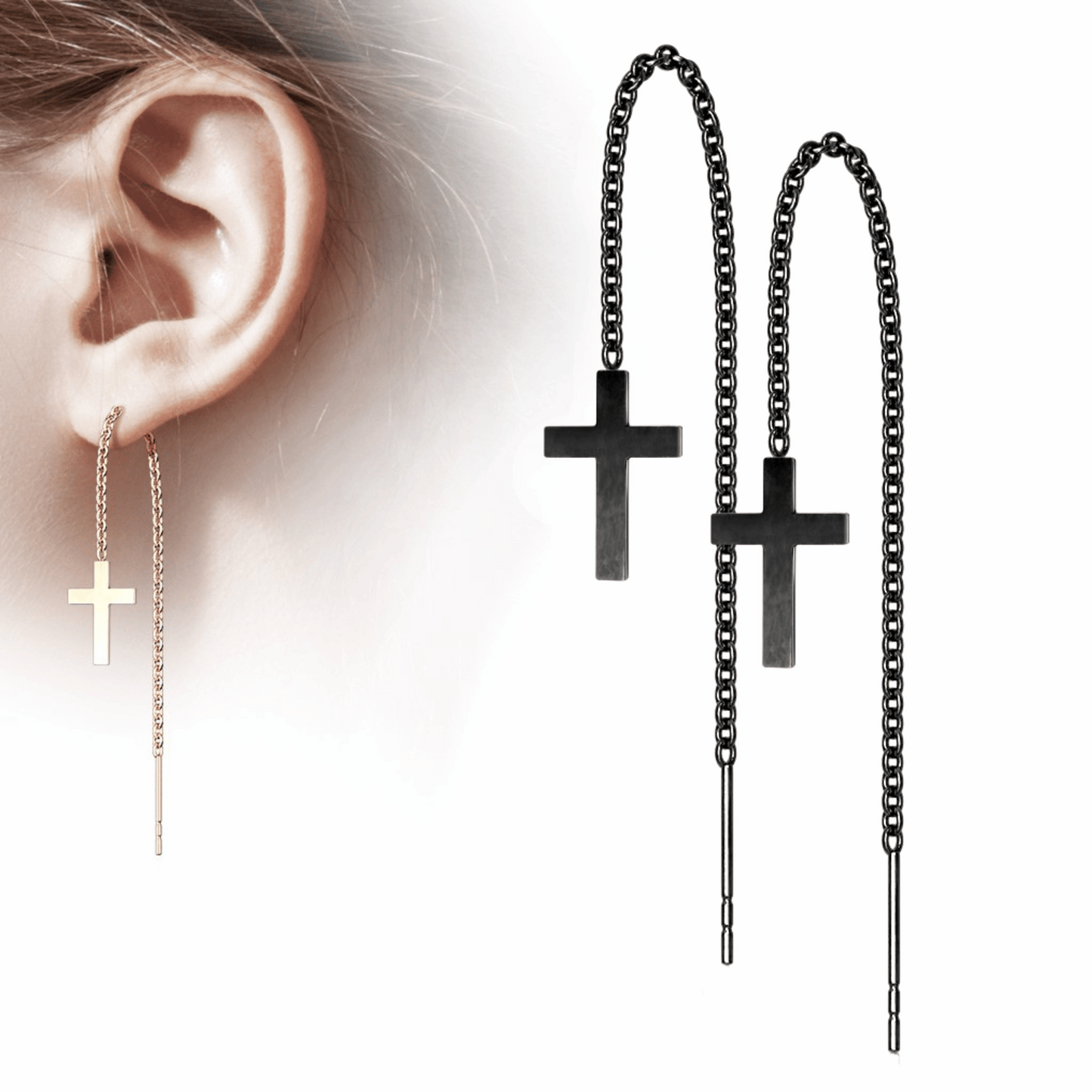 Black Cross Chain Dangle Earrings