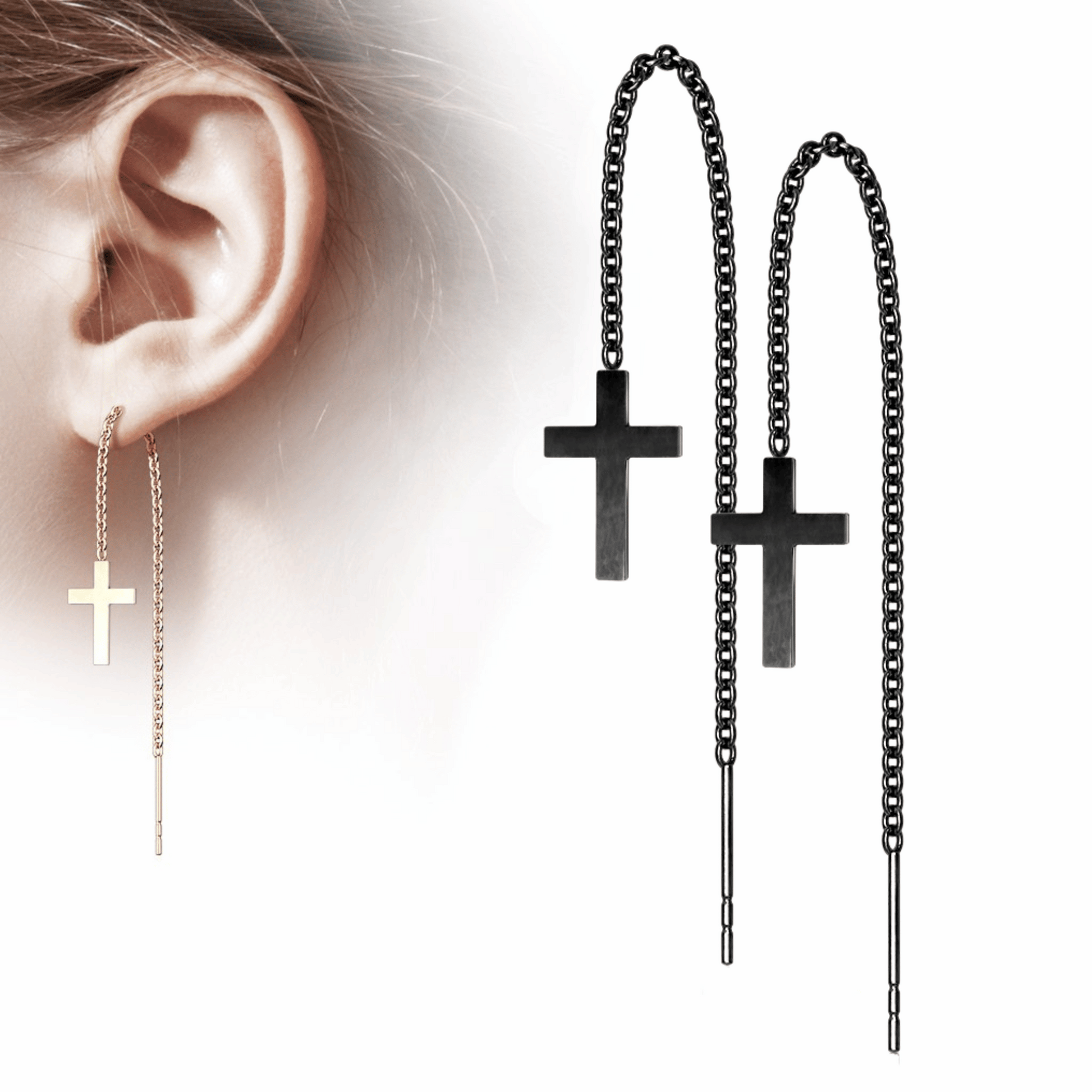 Black Cross Chain Dangle Earrings
