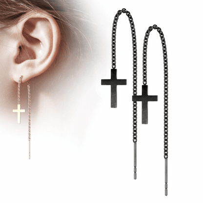 Black Cross Chain Dangle Earrings