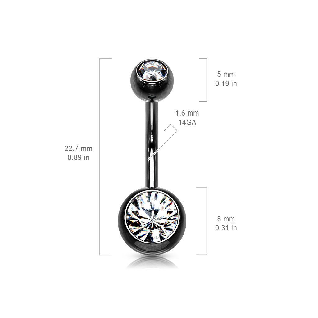 Black Double Clear Gem Belly Button Bar sizing