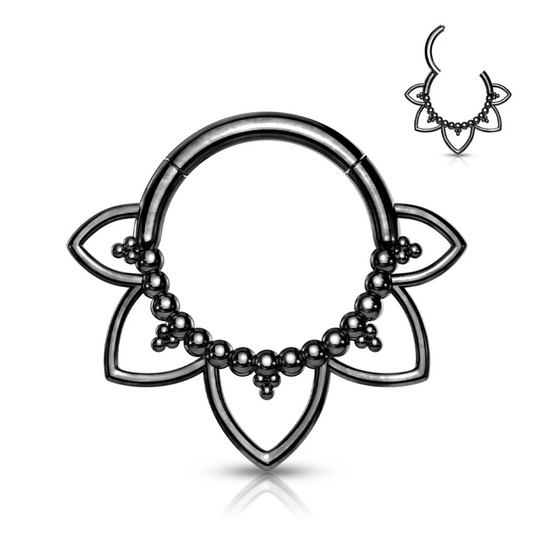 Black Filigree Lotus Hinged Clicker Ring 16g