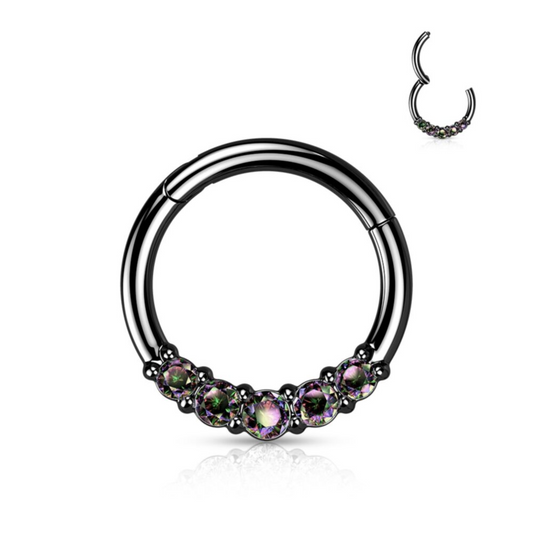 Black Lined MV Gem Hinged Segment Clicker Ring 16g