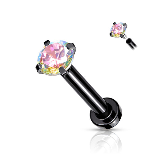 Black Prong Set Aurora Borealis Gem Flat Back Stud 18g-16g