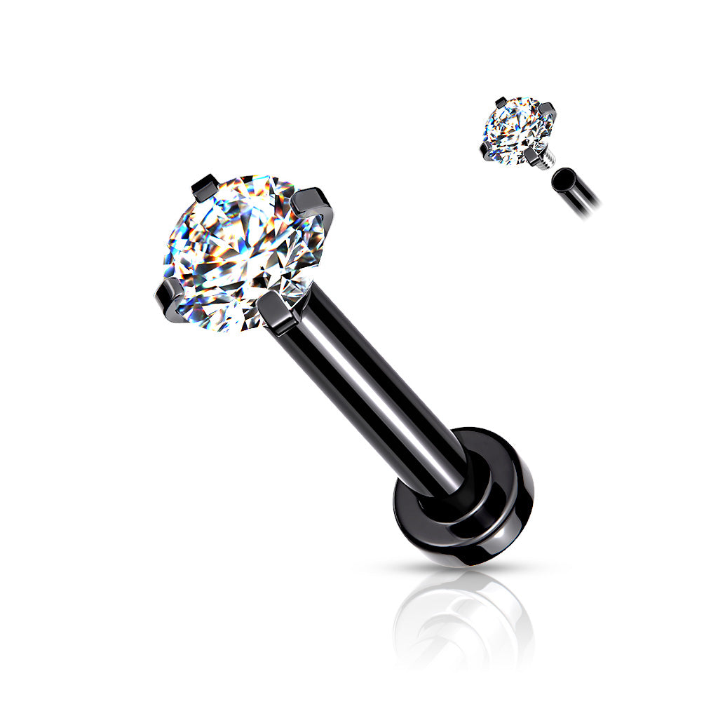 Black Prong Set Clear Gem Flat Back Earring