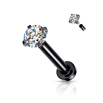 Black Prong Set Clear Gem Flat Back Earring