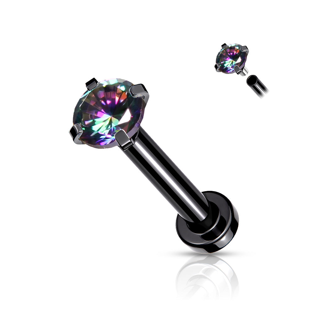 Black Prong Set Medium Vitrail Gem Flat Back Earring