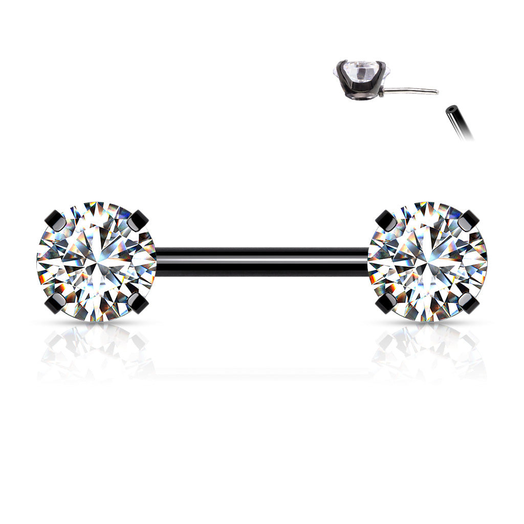Black Round Clear Gems Threadless Nipple Bar 14g