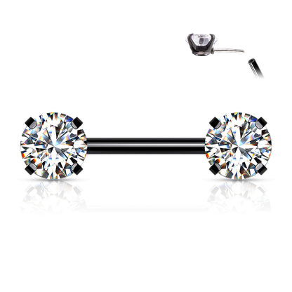 Black Round Clear Gems Threadless Nipple Bar 14g