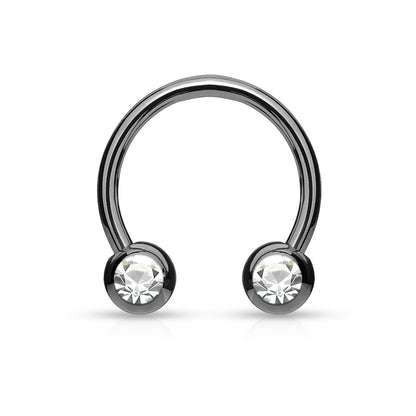 Black Steel Clear Gem Horseshoe Barbell 16g