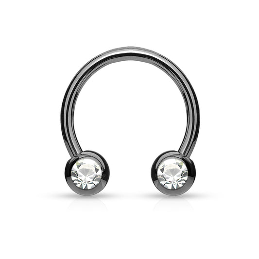 Black Steel Clear Gem Horseshoe Barbell 16g