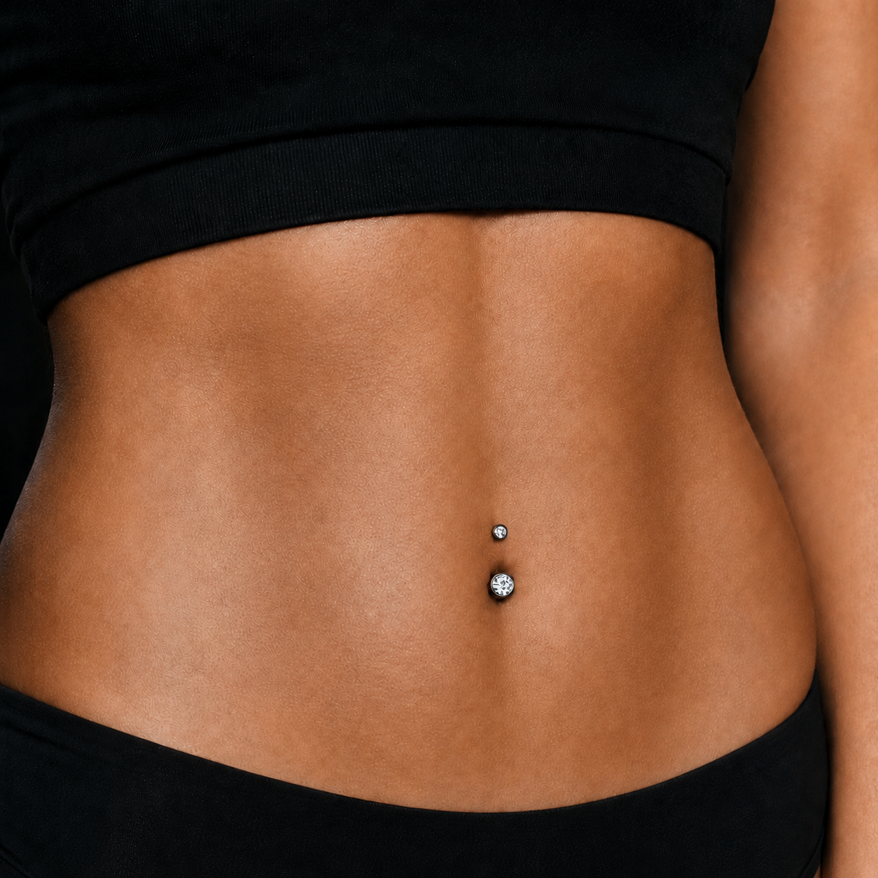 Black Steel Double Clear Gem Belly Button Bar