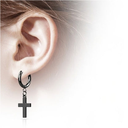 Black Surgical Steel Cross Dangle Earrings (pair)