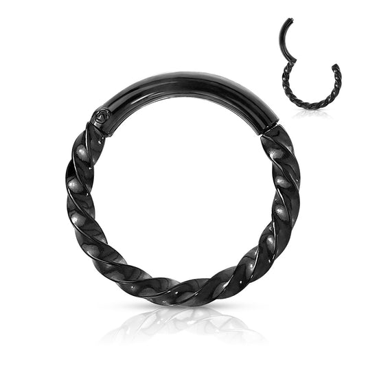 Black Twisted Hinged Clicker Ring 16g