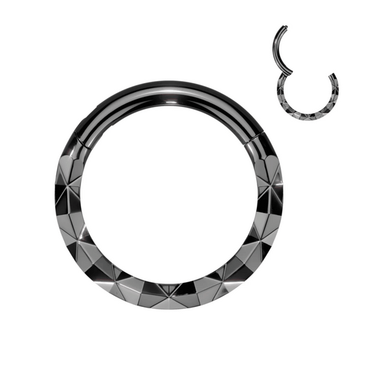 Black X Faceted Hinged Clicker Ring 16g