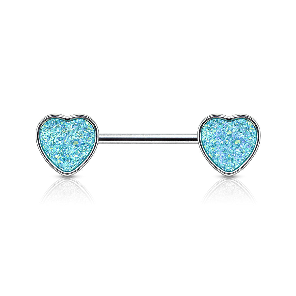 Blue Heart Druzy Stone Nipple Bar 14g