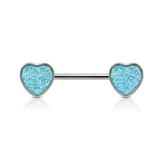 Blue Heart Druzy Stone Nipple Bar 14g