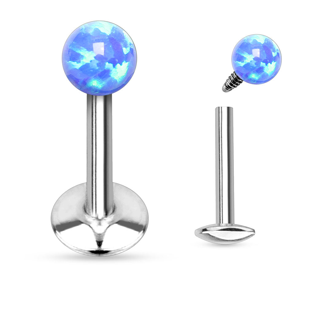Blue Opal Ball Internally threaded Flat Back Earring