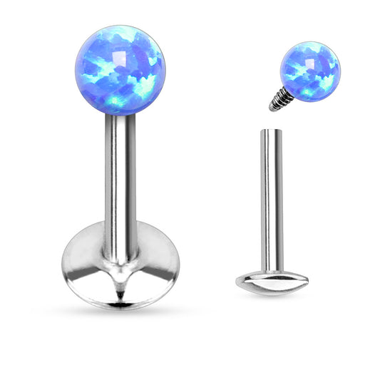 Blue Opal Ball Internally threaded Flat Back Earring