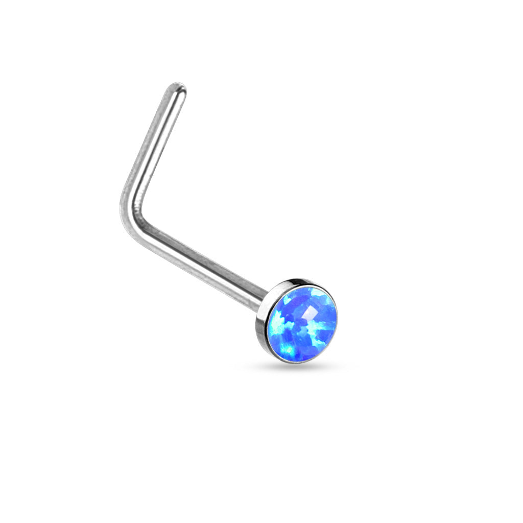 Blue Opal Cabochon Gem Nose 'L' Bend Stud