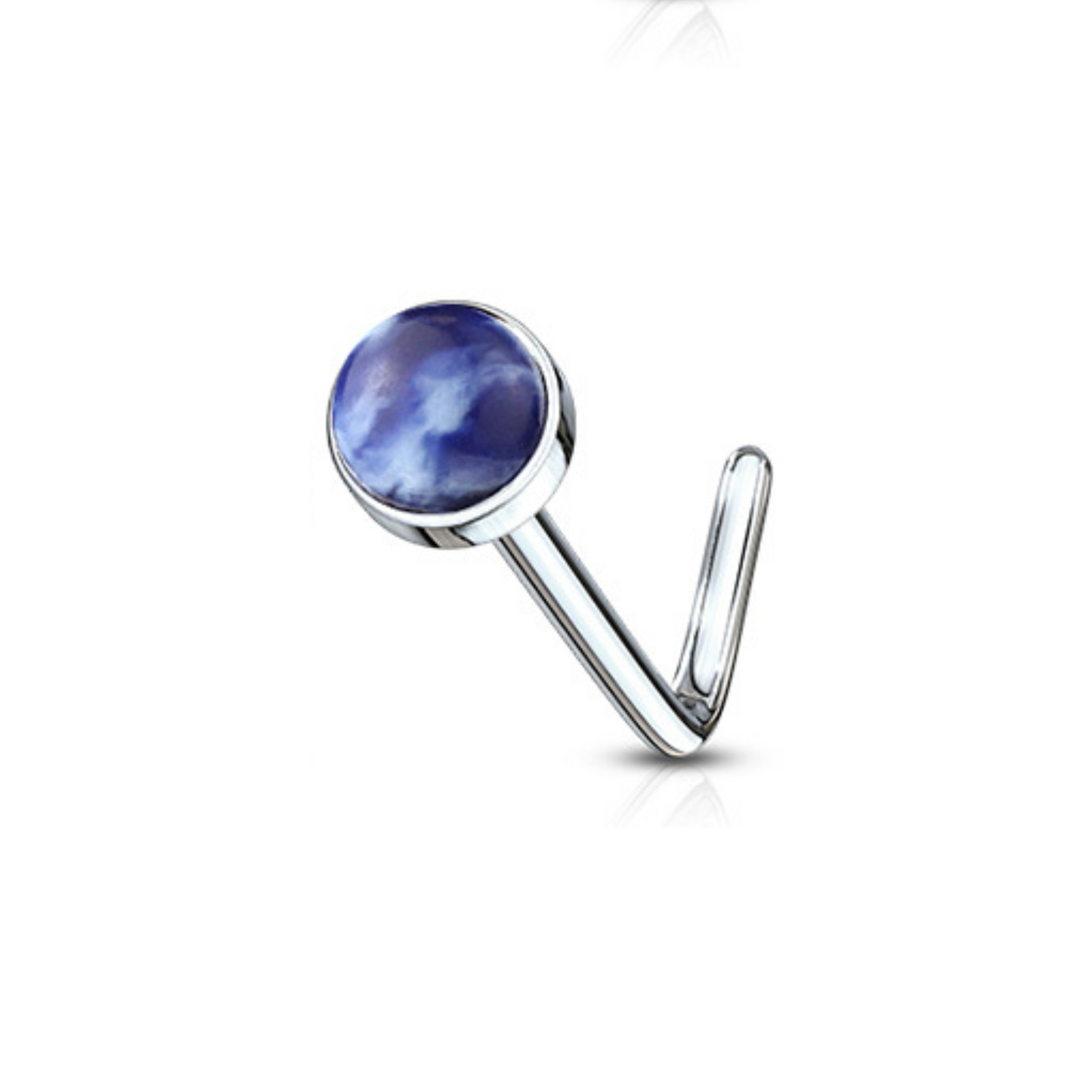 Blue Sodalite Semi Precious Stone 'L' Bend Nose Stud