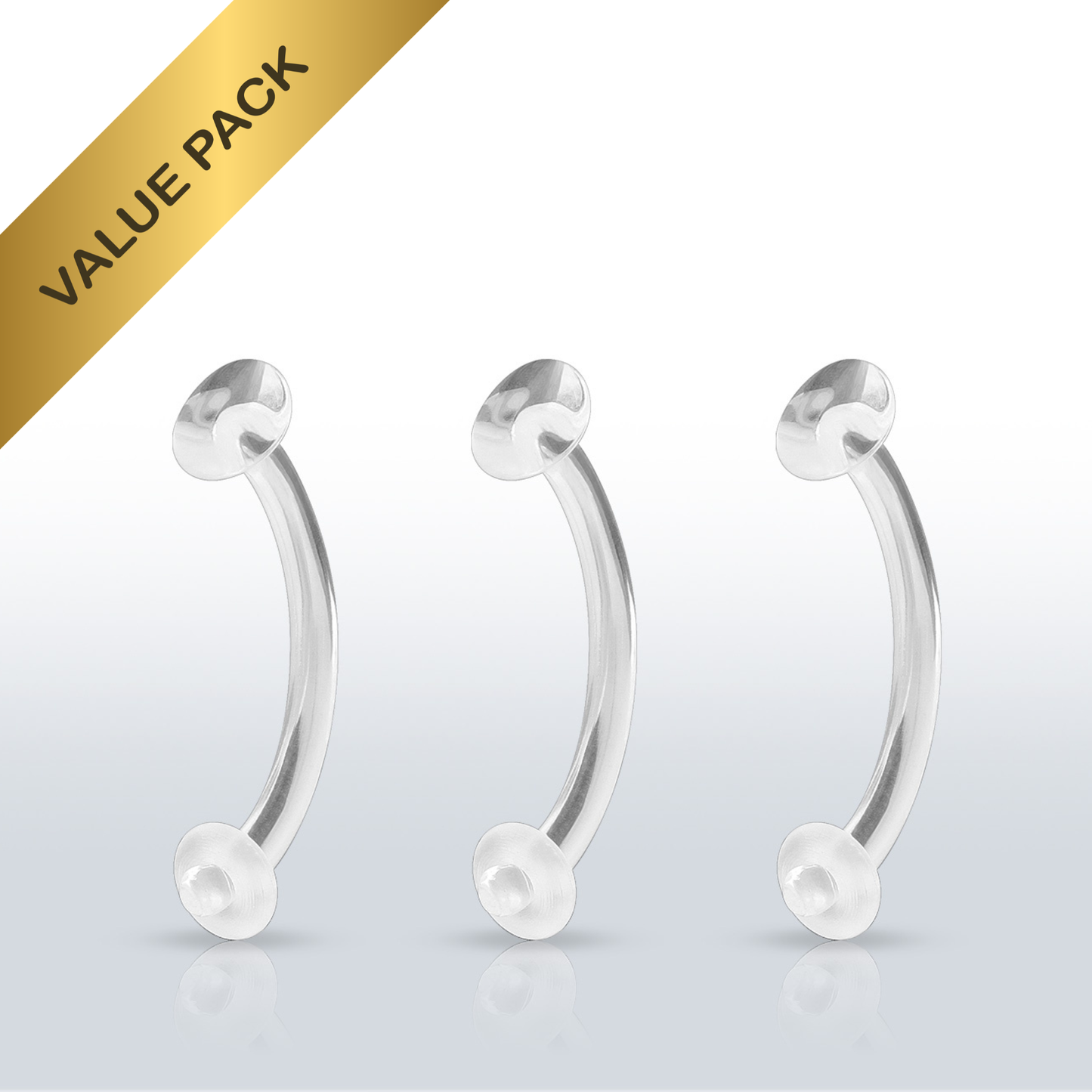 Clear Curved Banana Bar Retainer with O-Ring - 3 pack