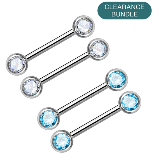 Steel Gem Nipple Barbell 14g 14mm - 4 Pack *CLEARANCE*
