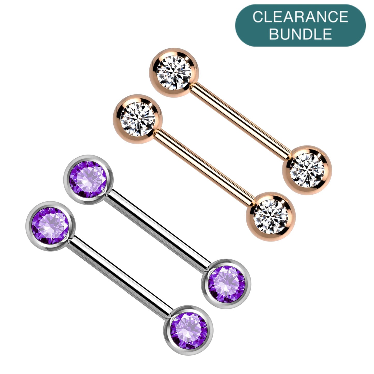 Steel Gem Nipple Barbell 14g 16mm - 4 Pack *CLEARANCE*