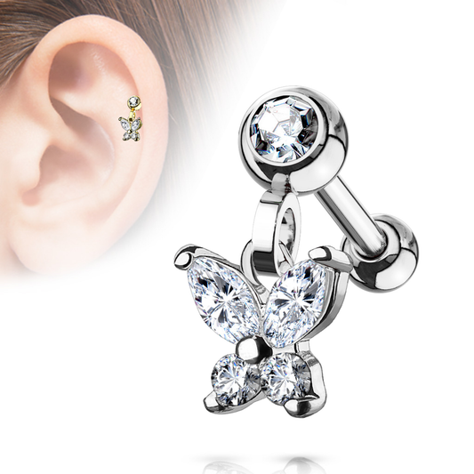 Butterfly Gem Dangle Helix Earring Bar 16g model